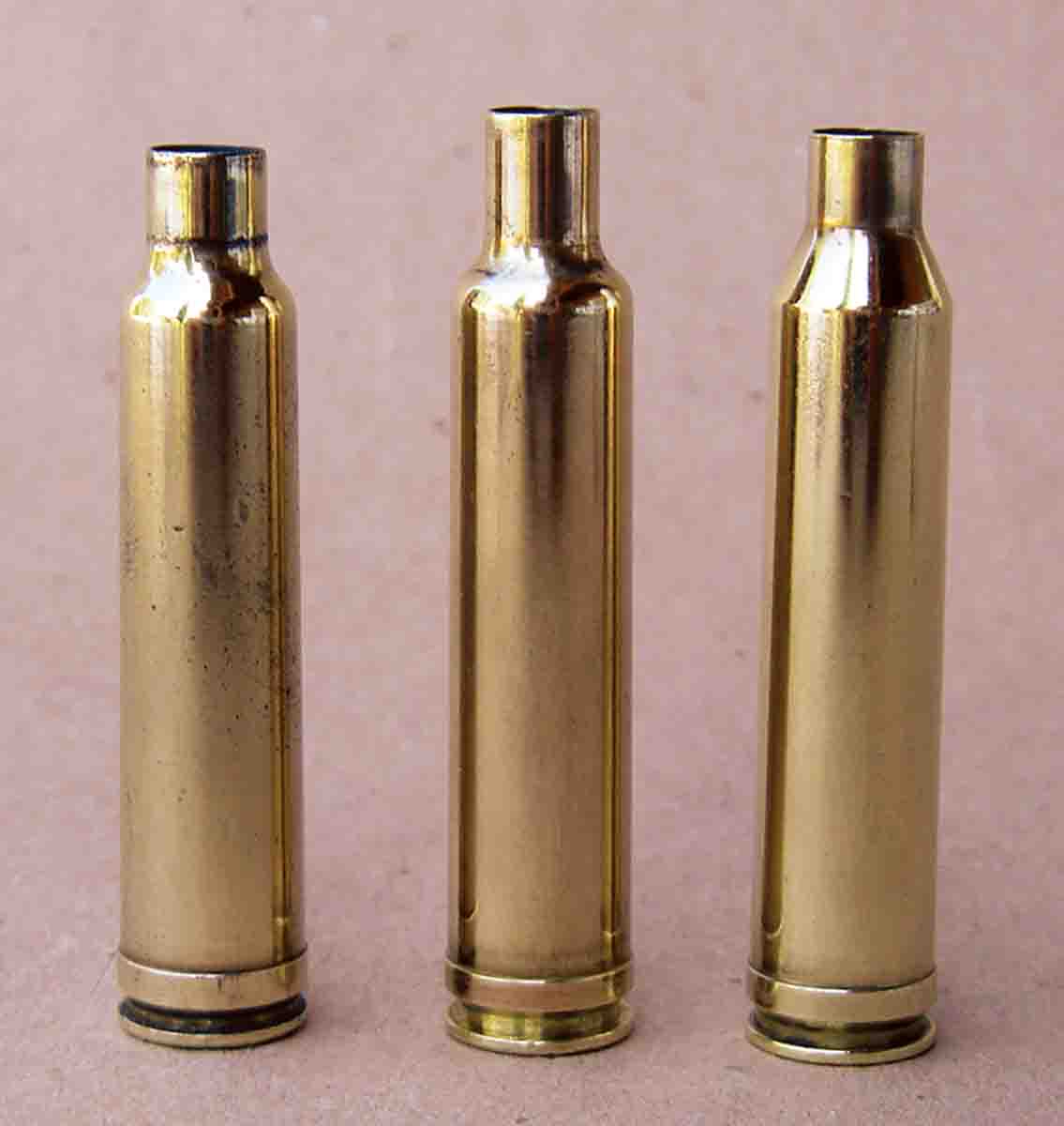 Interest in 7mm magnums began to grow with U.S. shooters during and after World War II. From left: The 7x61 Sharpe and Hart “Super” was introduced in 1953, the 7mm Weatherby Magnum was introduced around 1943/1944 and the 7mm Remington Magnum was introduced in 1963.